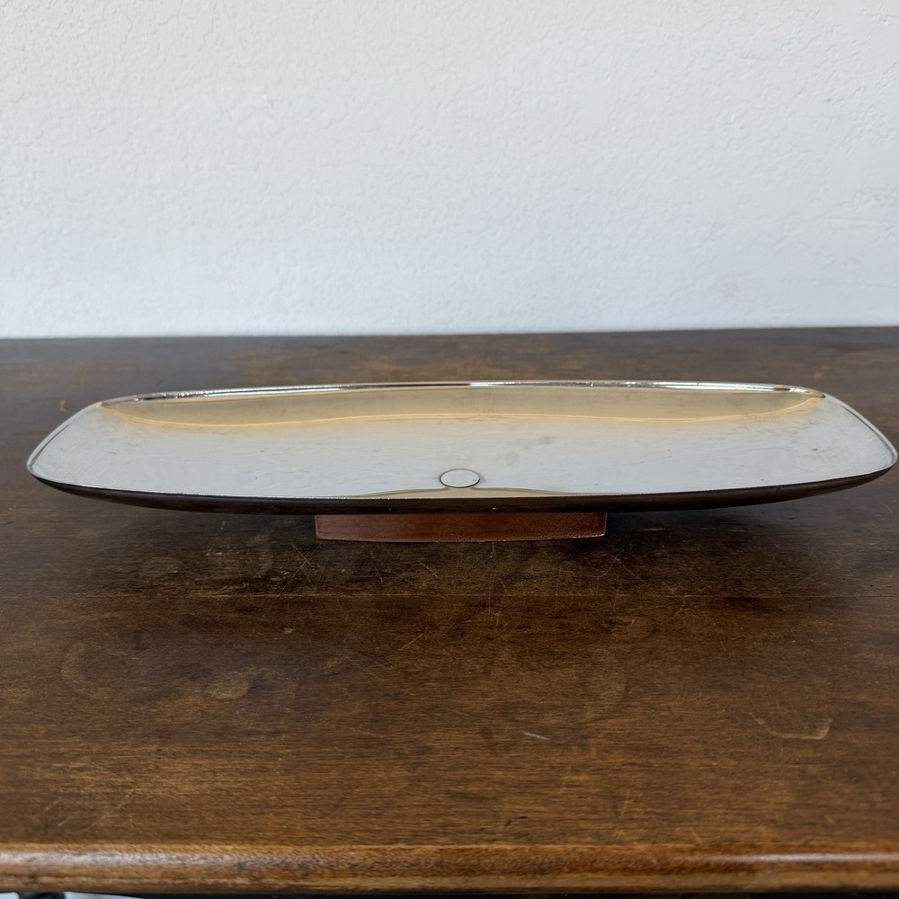 Vintage Milbern Celery and Olive Dish in Chromium With Wood Base MCM Mid Century